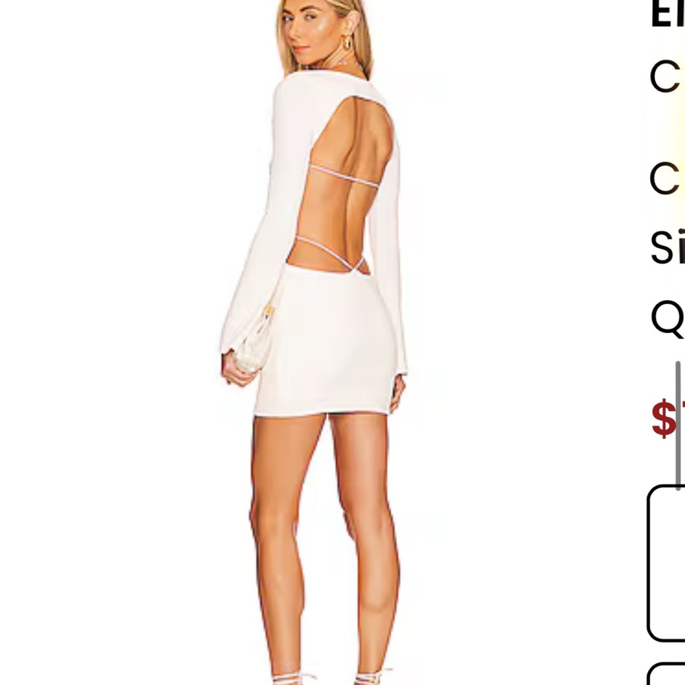 Camila Coelho White Backless Bell Sleeve Bodycon Dress